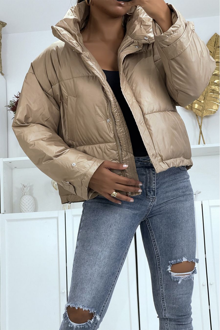 Camel oversized puffer jacket - 4