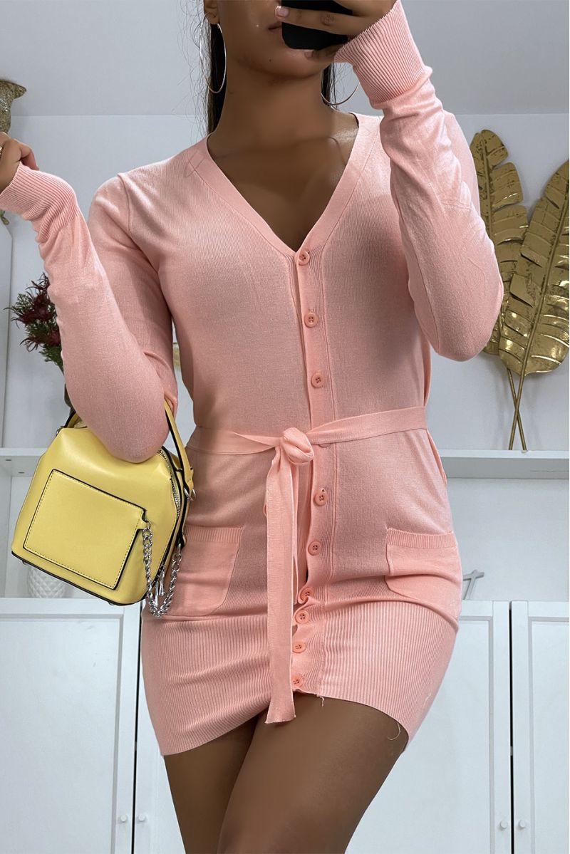 Long pink cardigan in very soft and stretchy knit - 1