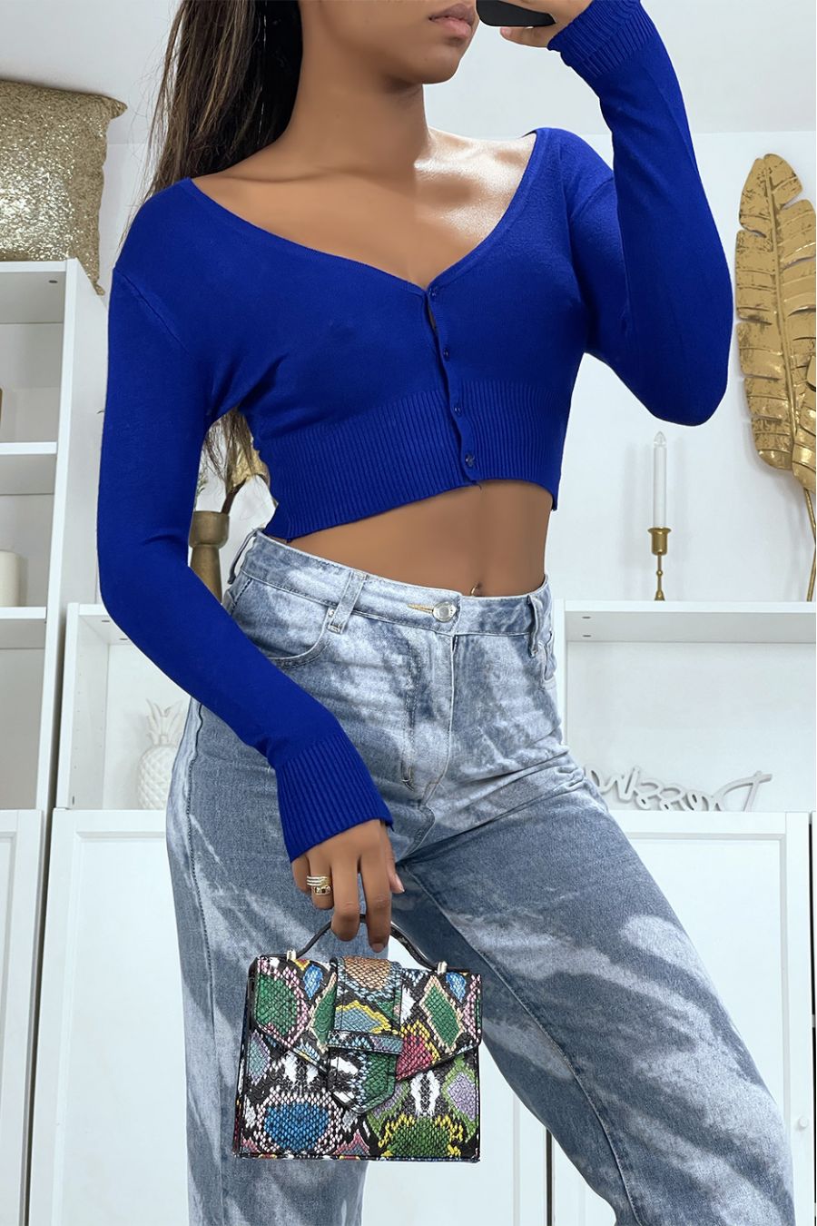 Short vest in royal with long sleeves - 1