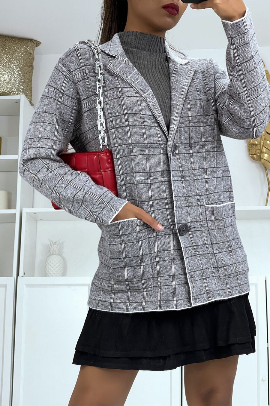 Gilet gris à col revers et pression - 1