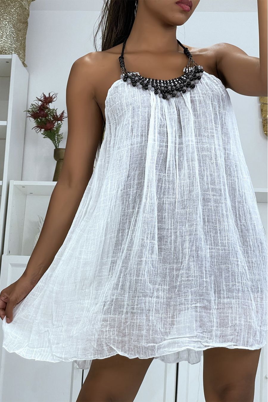 BeBBe women's tunic with pearls on the collar. Fashion women's clothing. 1325 - 2