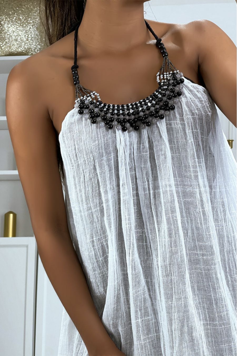 BeBBe women's tunic with pearls on the collar. Fashion women's clothing. 1325 - 5