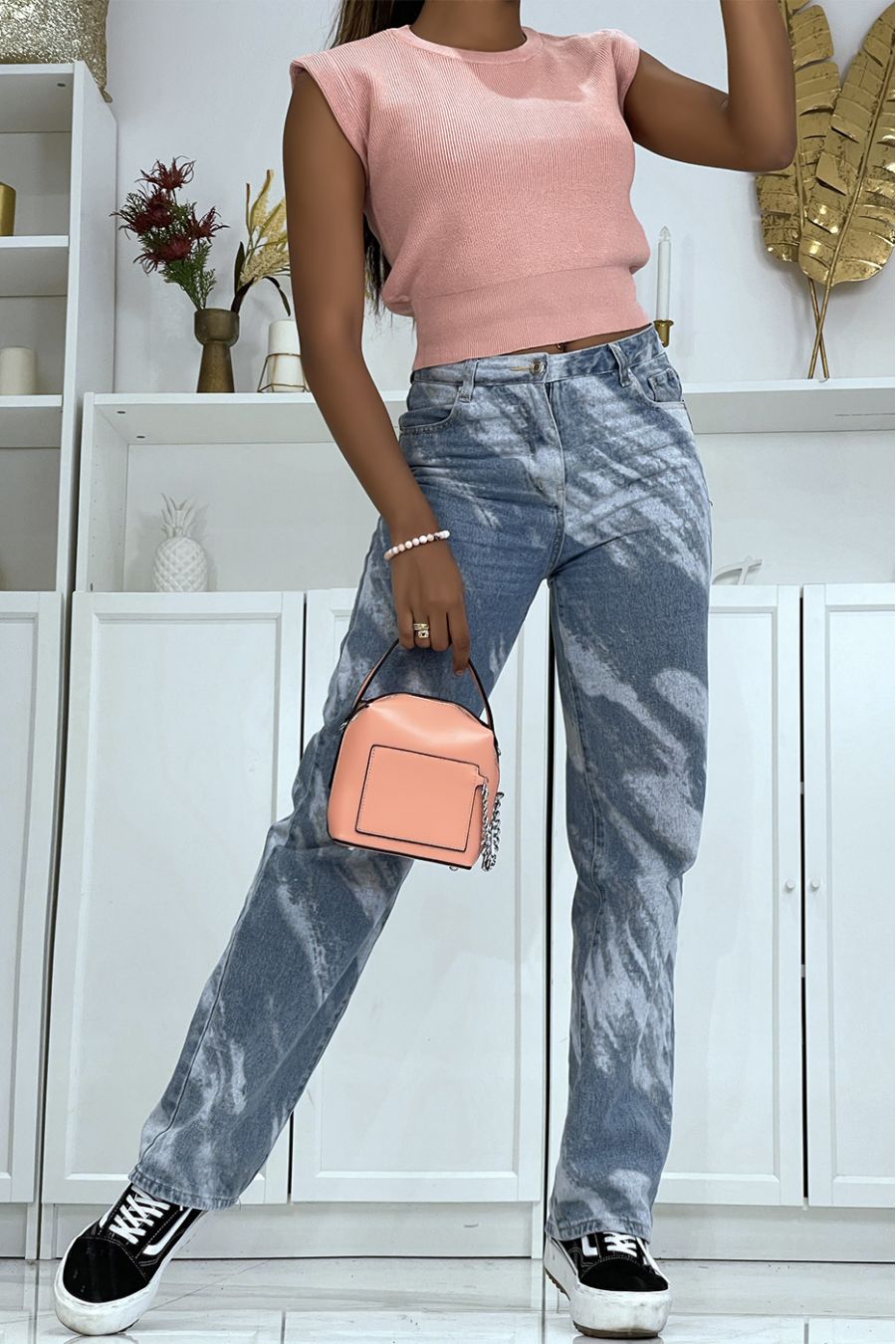 Roze mouwloze cropped trui met ronde hals - 3