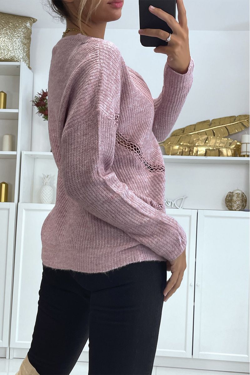 Oversized lilac V-neck sweater with lace in a beautiful soft material - 4