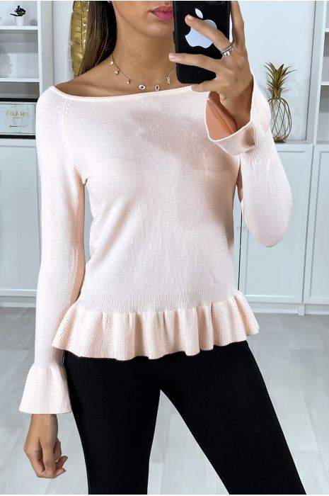 Pull rose à volant dans une douce matière extensible - 5