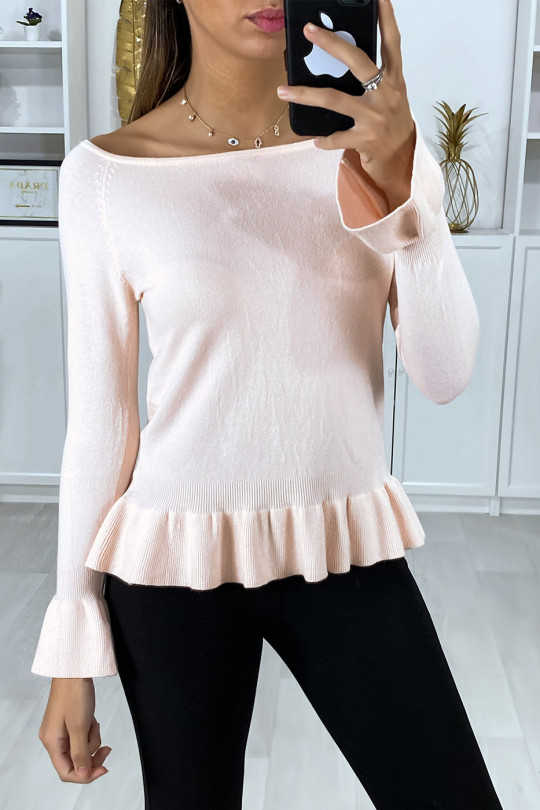 Roze sweater met ruche in een zachte stretch stof - 5