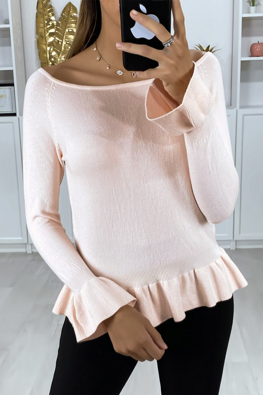 Pink sweater with ruffle in a soft stretch material - 4