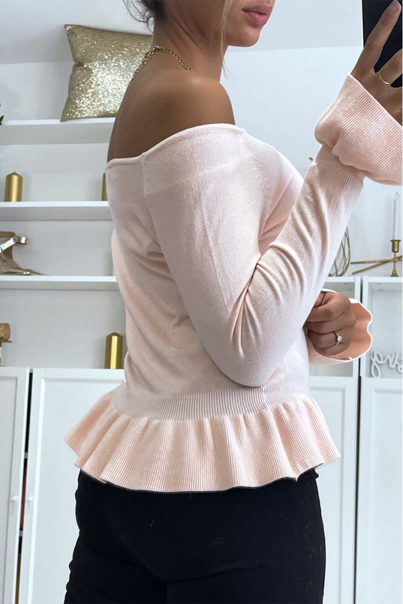 Roze sweater met ruche in een zachte stretch stof - 3