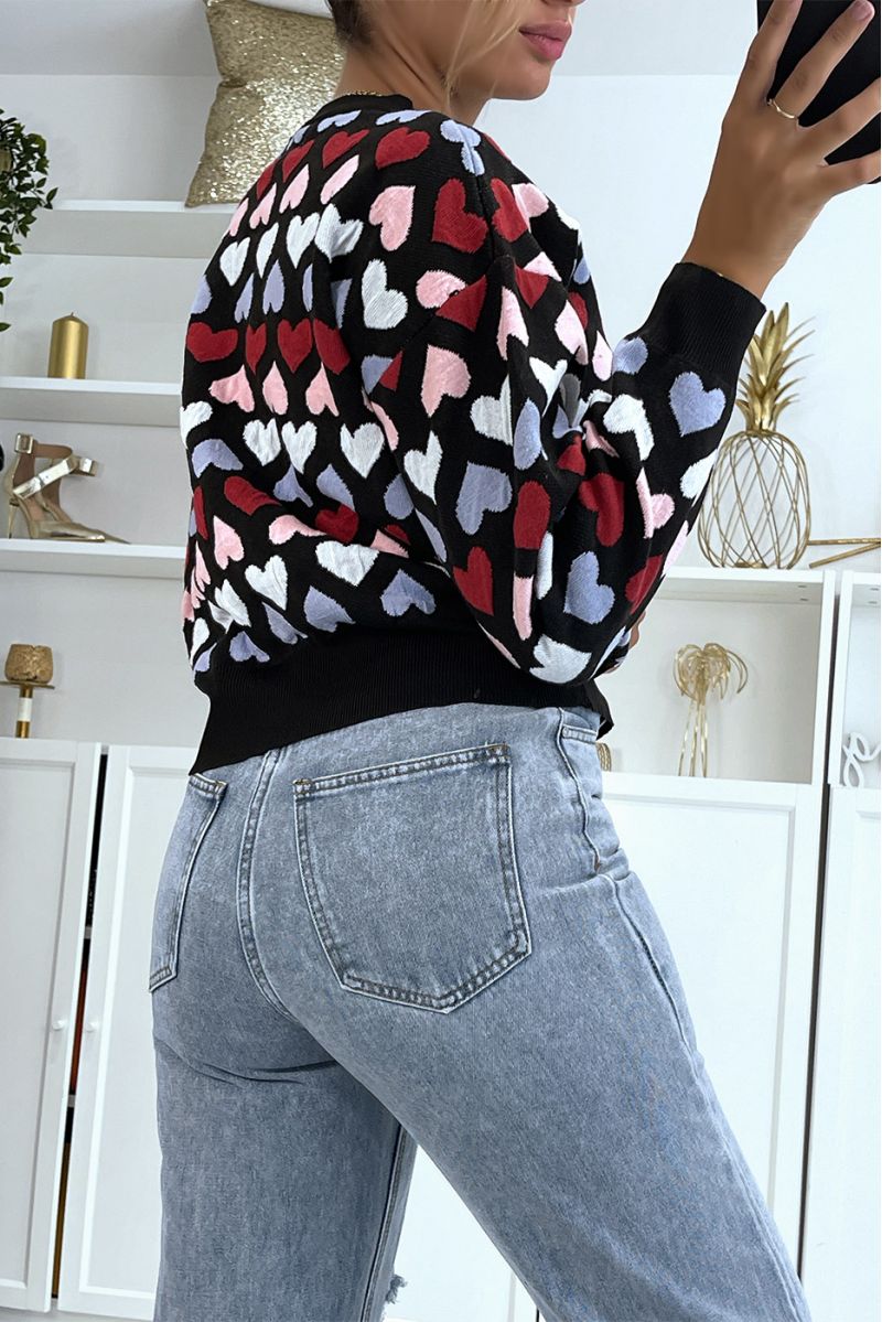 Short black sweater with hearts pattern - 4