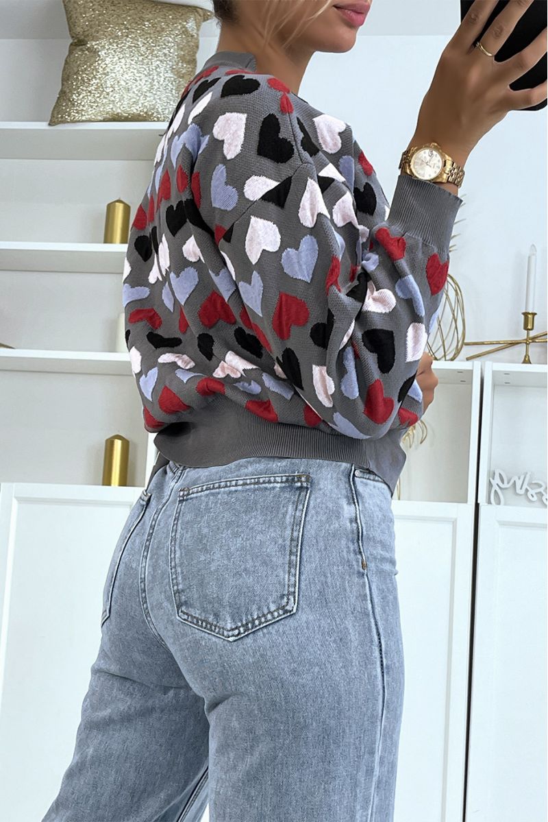 Gray cropped sweater with hearts pattern - 6