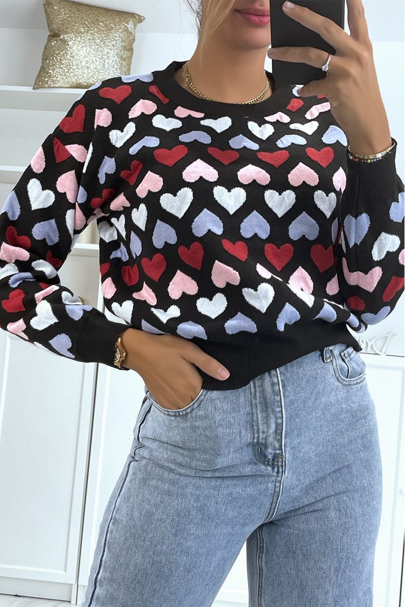 Short black sweater with hearts pattern - 5