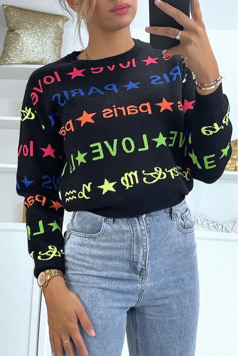 Short black sweater with PARIS LOVE lettering - 3