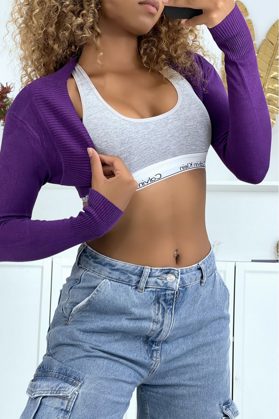 Stylish Purple Mesh Bolero For Women - 7