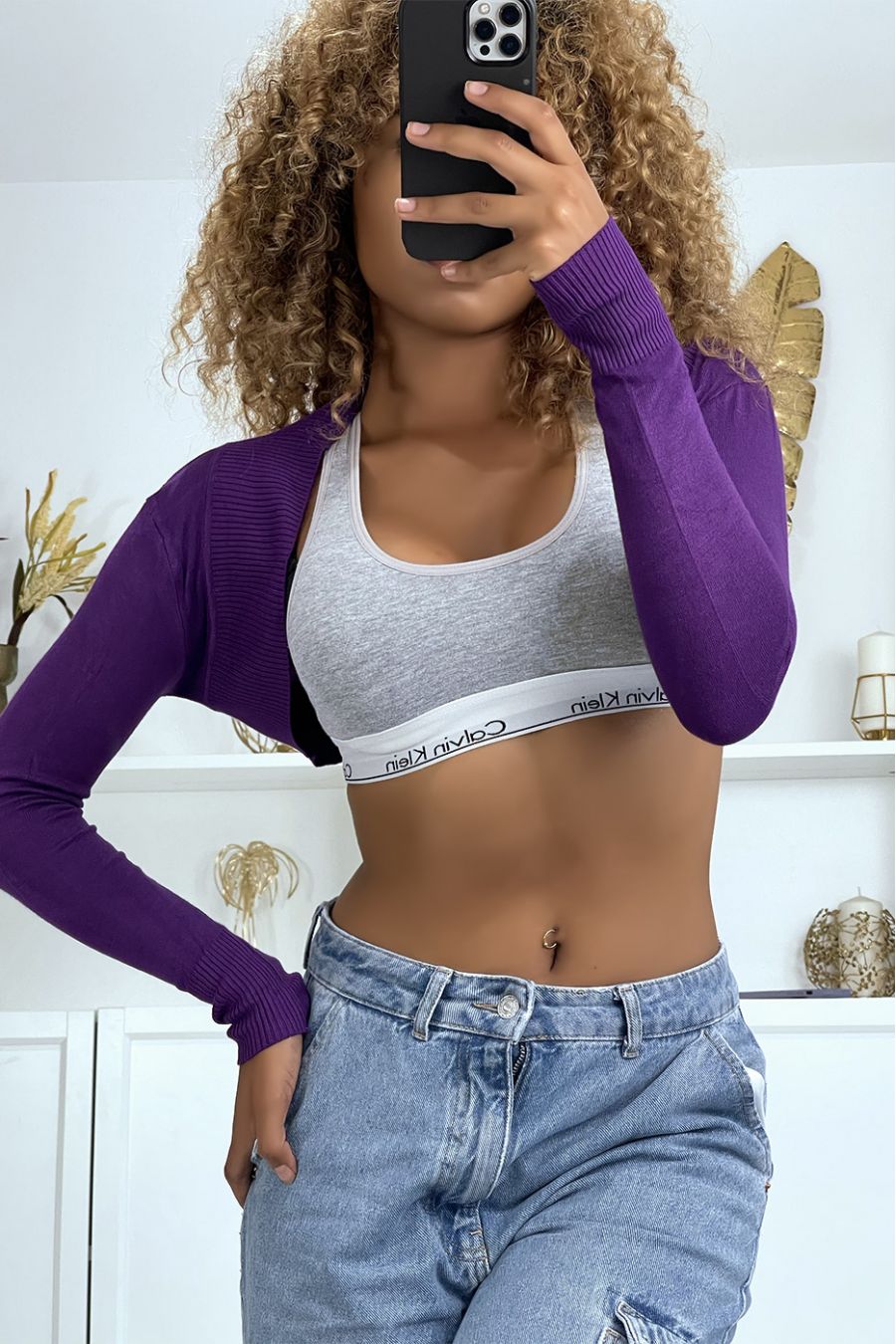 Stylish Purple Mesh Bolero For Women - 9