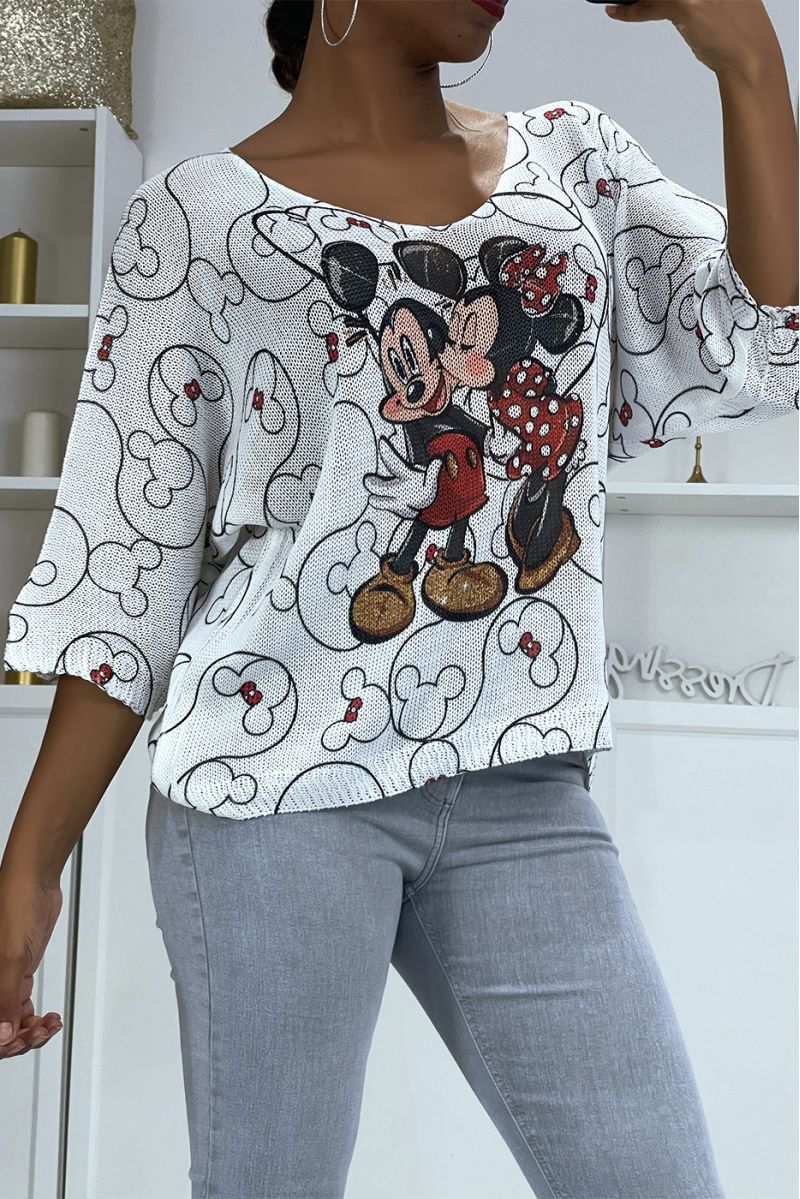 Lichtwitte pullover met Mickey en Minnie print - 1