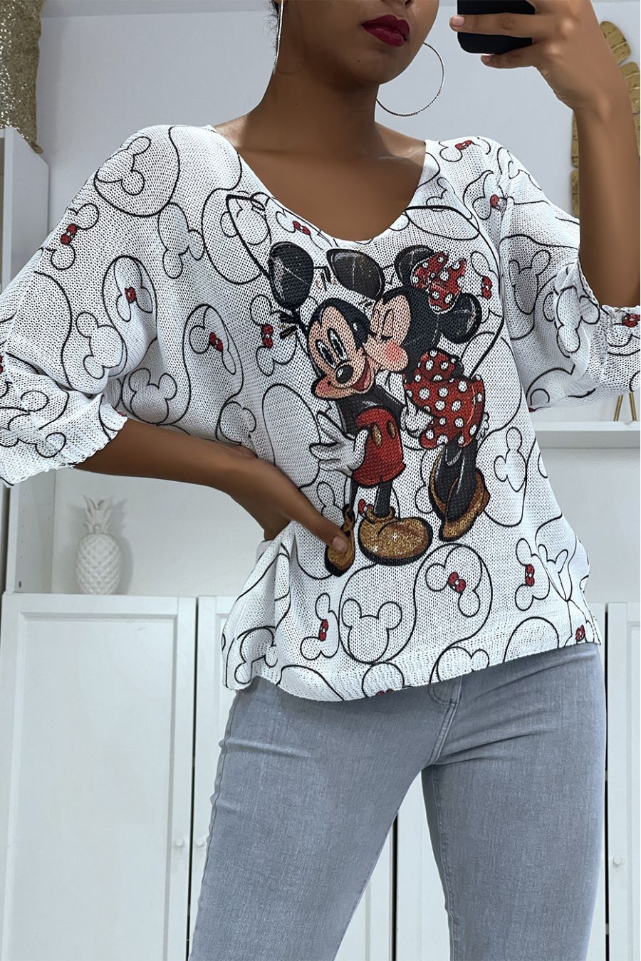 Lichtwitte pullover met Mickey en Minnie print - 2
