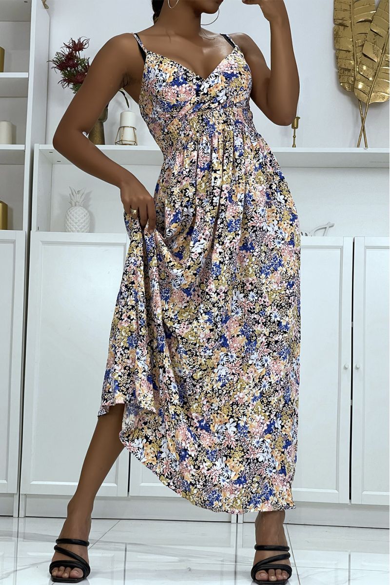 Long summer dress with pink and blue floral print  - 3