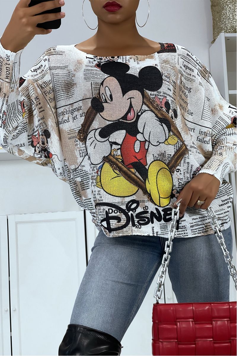 Lightweight oversized sweater with Mickey and Minnie newspaper print - 2