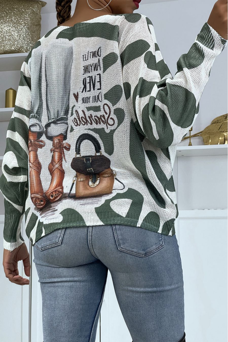 LiLLtgewicht oversized groene trui met een print voor damesmode  - 5