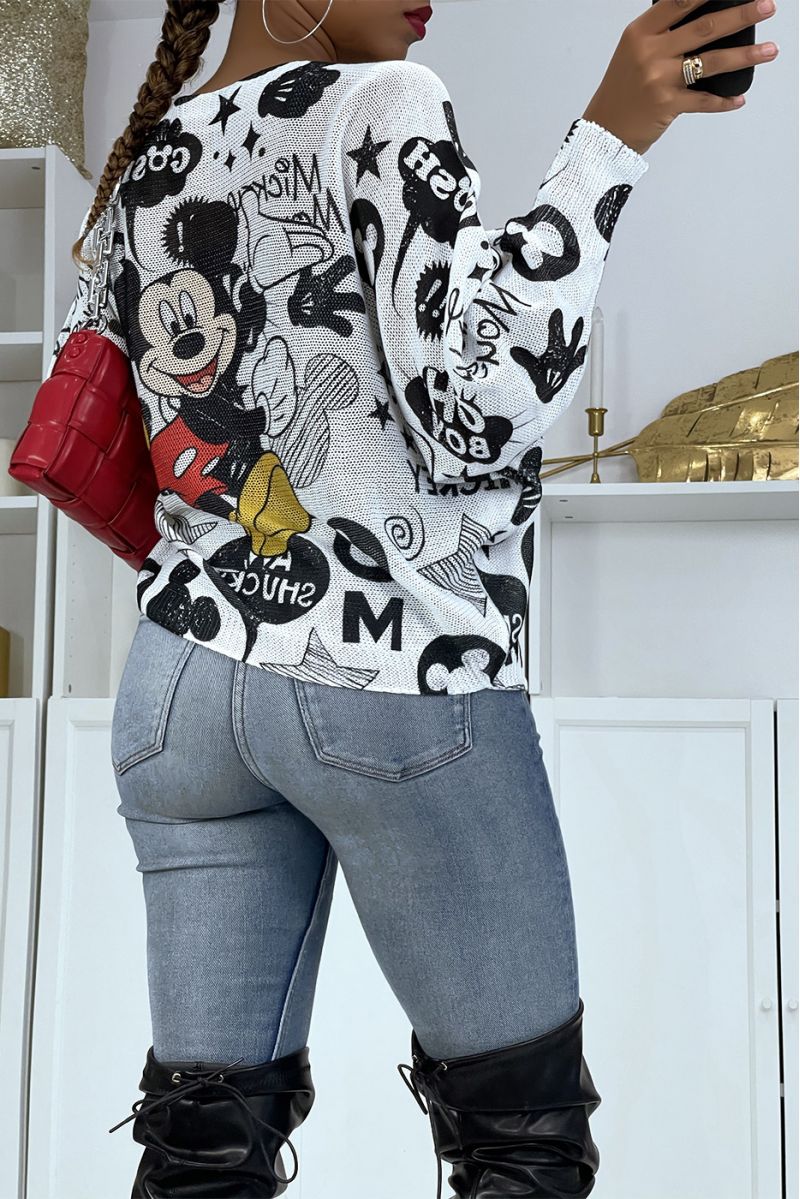 Lightweight oversized white sweater with Mickey print - 2