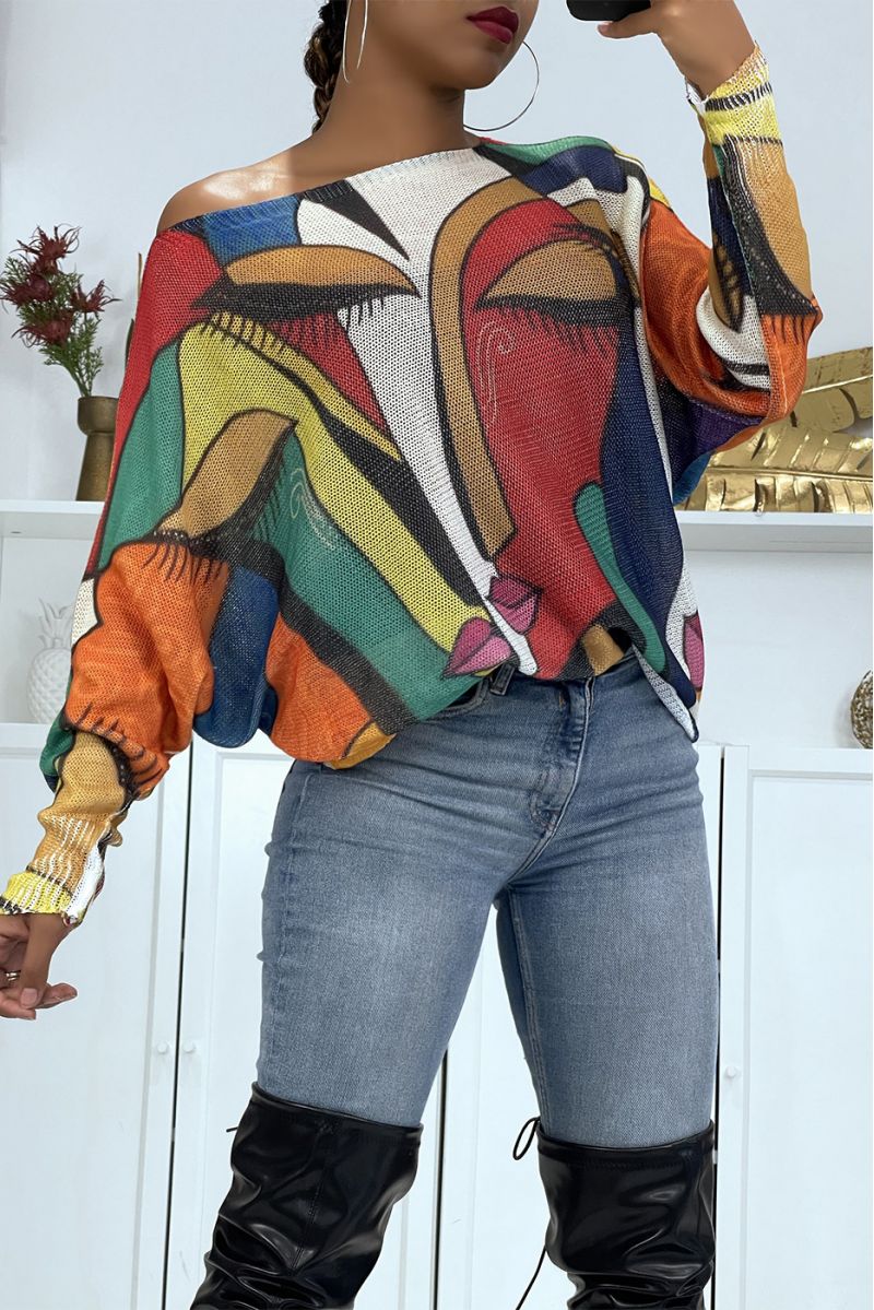 Oversized lichtgewicht trui met rode kunstprint - 1 Oversized lichtgewicht trui met rode kunstprint - 1
