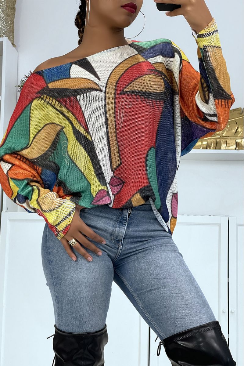 Oversized lichtgewicht trui met rode kunstprint - 3 Oversized lichtgewicht trui met rode kunstprint - 3