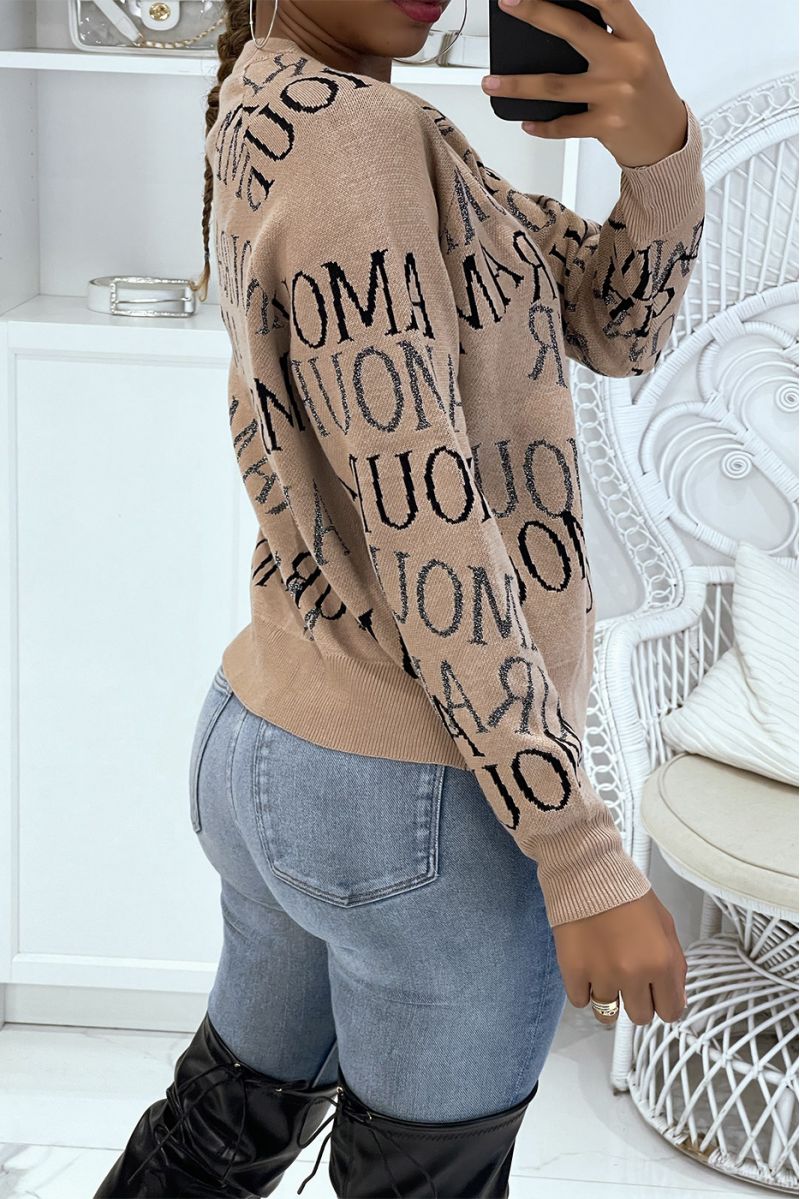 Taupe sweater with Love writing - 2