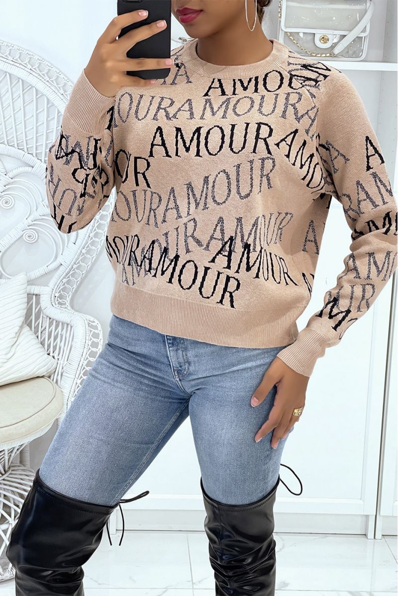 Taupe sweater with Love writing - 4