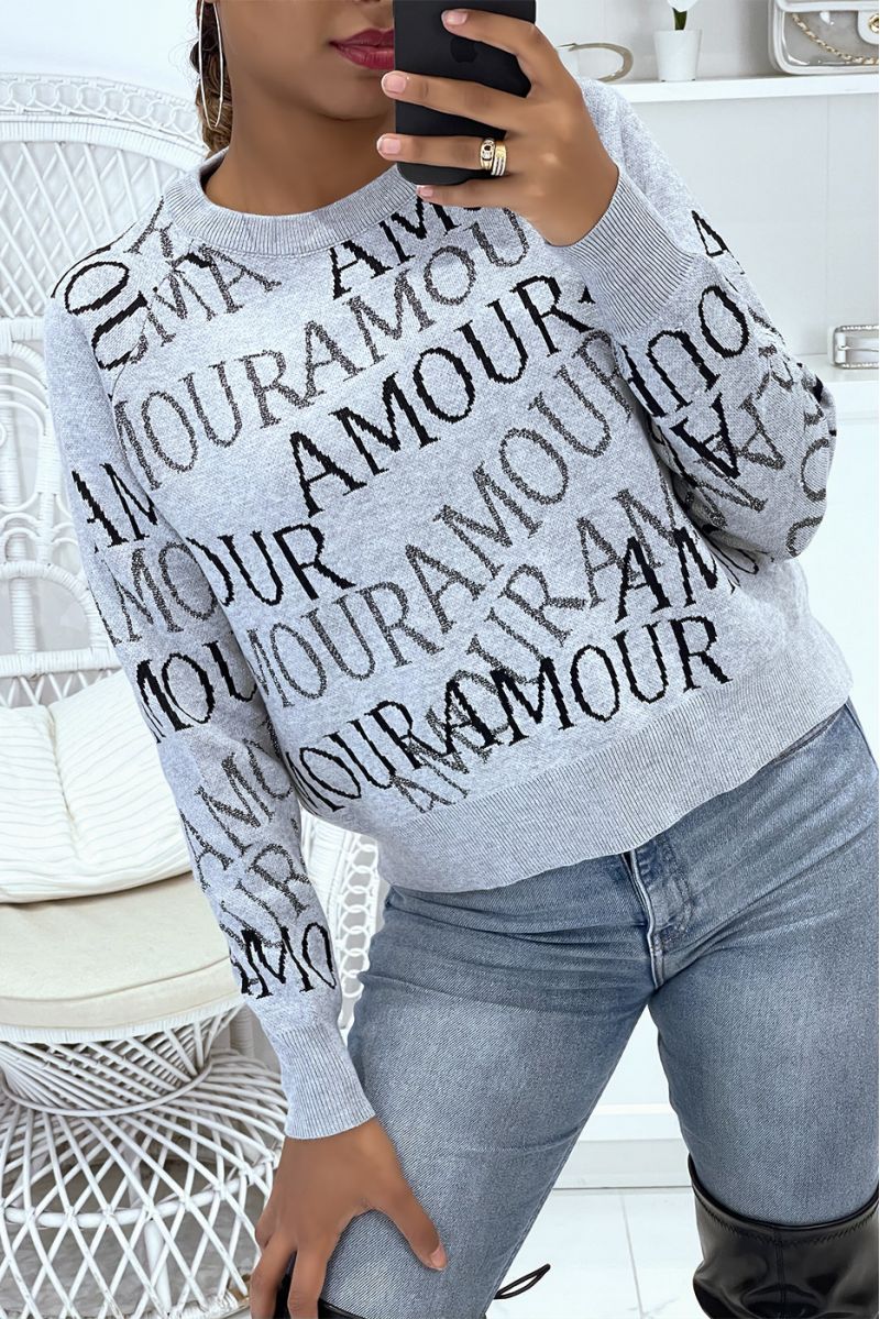 Short gray sweater with love writing - 1