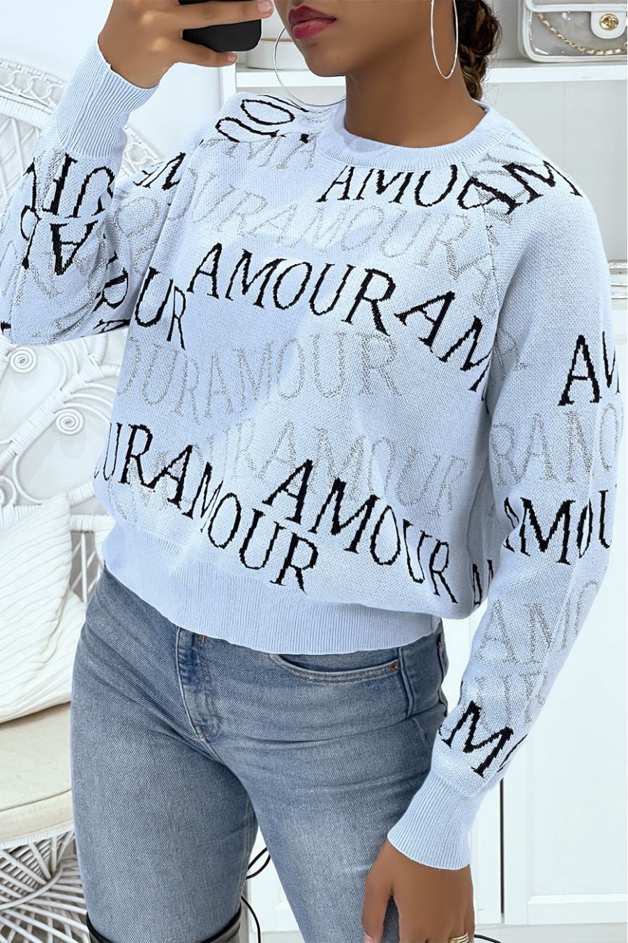 Blue sweater with love writing - 1