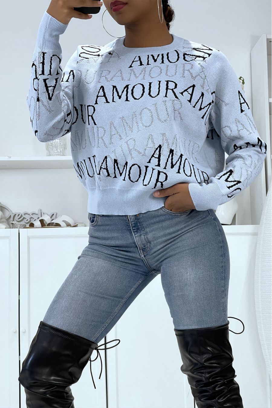 Blue sweater with love writing - 4