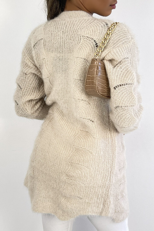 Halflang beige vest met glitter mesh-effect, lange mouwen, rechte pasvorm - 12