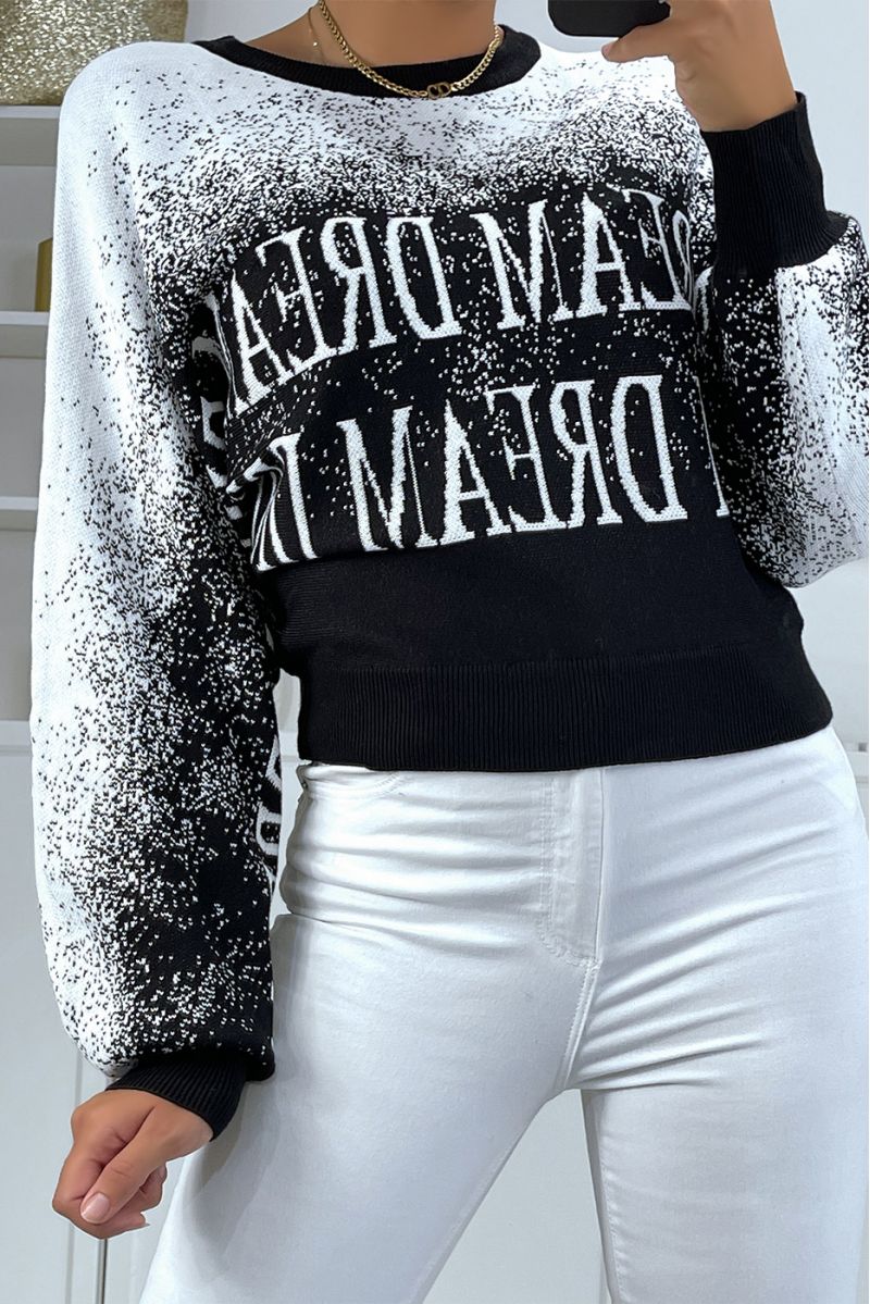 Black sweater with white gradient in a puff-effect stretch material with lettering. - 2