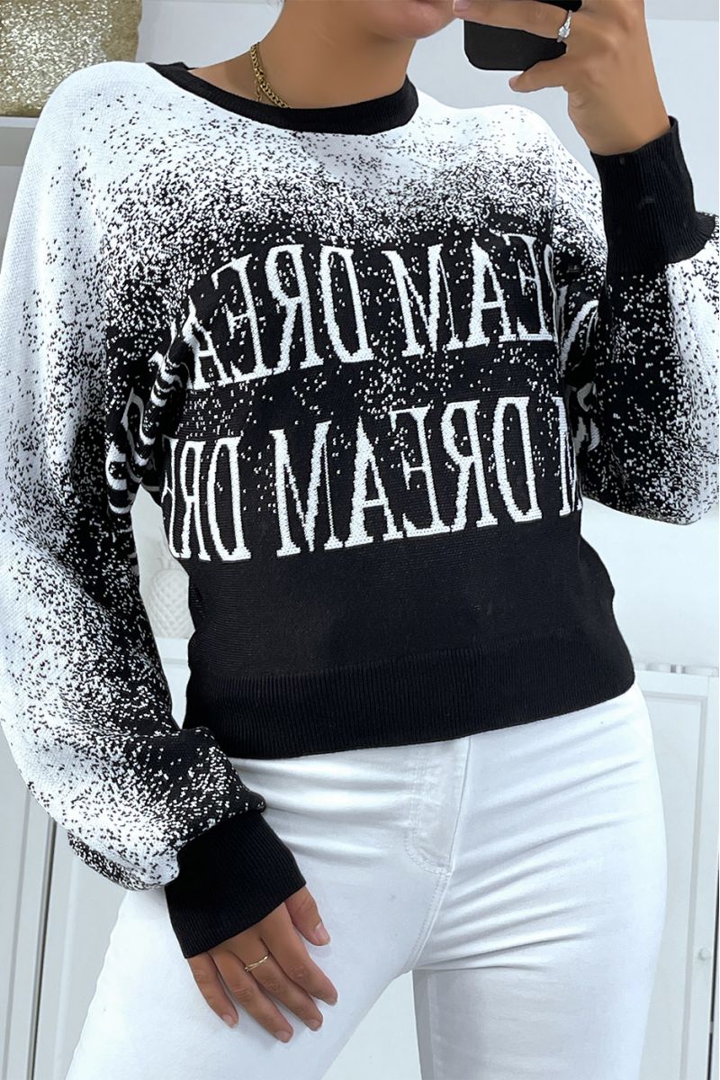 Black sweater with white gradient in a puff-effect stretch material with lettering. - 3