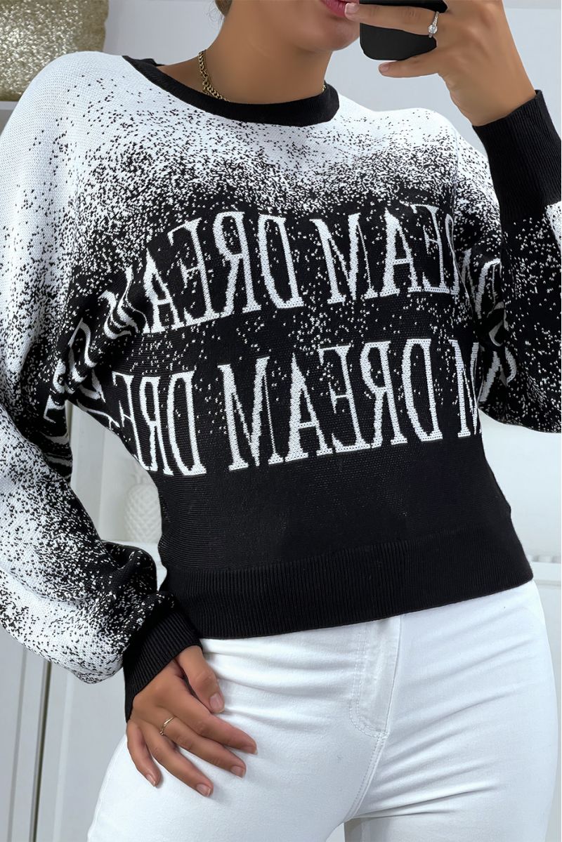 Black sweater with white gradient in a puff-effect stretch material with lettering. - 4
