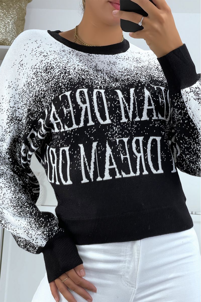 Black sweater with white gradient in a puff-effect stretch material with lettering. - 5