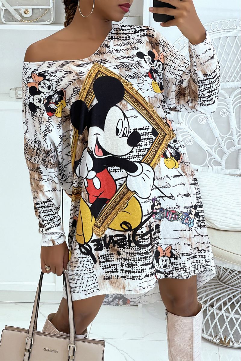 Light oversized V-neck sweater dress with vintage pattern and Disney Mickey print - 4