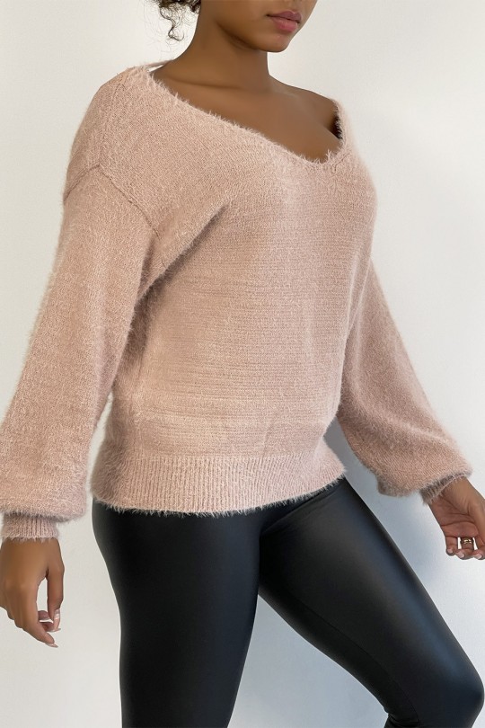 Soft pink halterneck sweater with puffed sleeves - 3