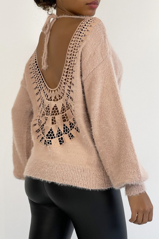 Soft pink halterneck sweater with puffed sleeves - 4