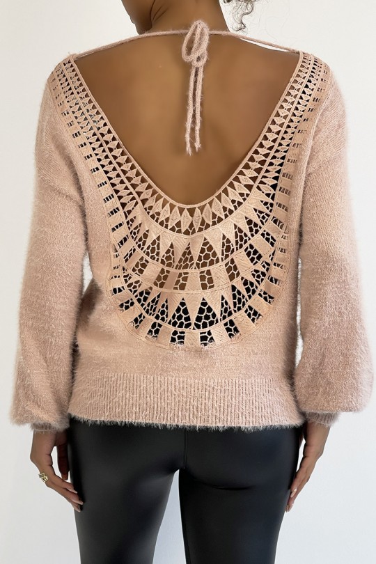 Soft pink halterneck sweater with puffed sleeves - 5