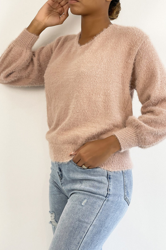 Soft pink halterneck sweater with puffed sleeves - 7