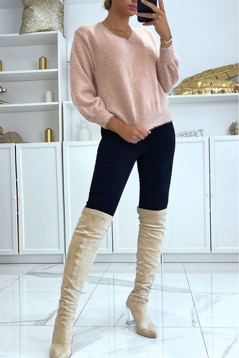 Soft pink halterneck sweater with puffed sleeves - 14
