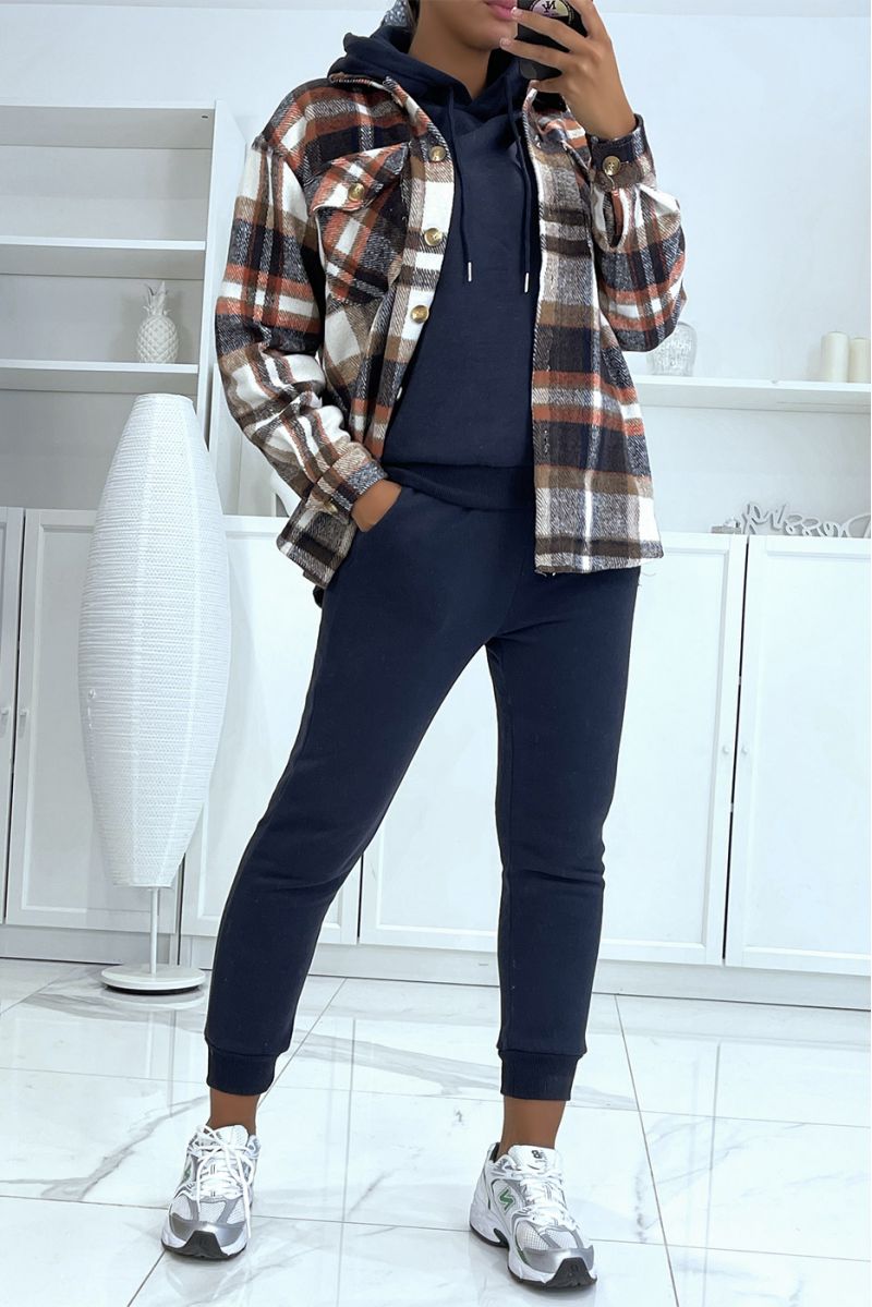 Marineblauwe 3-delige warme en comfortabele joggingset en super trendy oversized shirt - 4