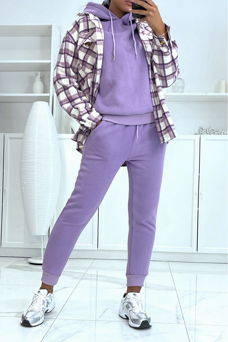 Ensemble violet 3 pièces jogging chaud et confortable et sur chemise oversize hyper tendance - 2