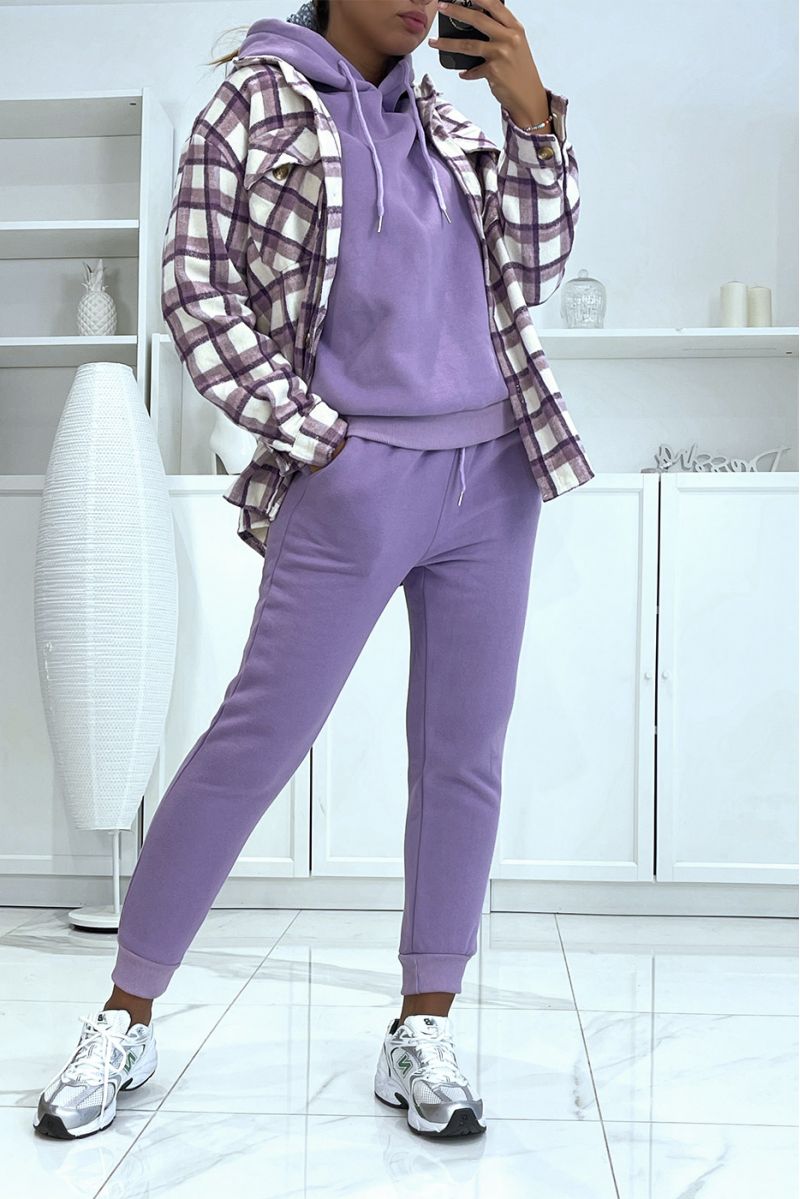 Purple 3-piece warm and comfortable joggers set and super trendy oversized shirt - 1
