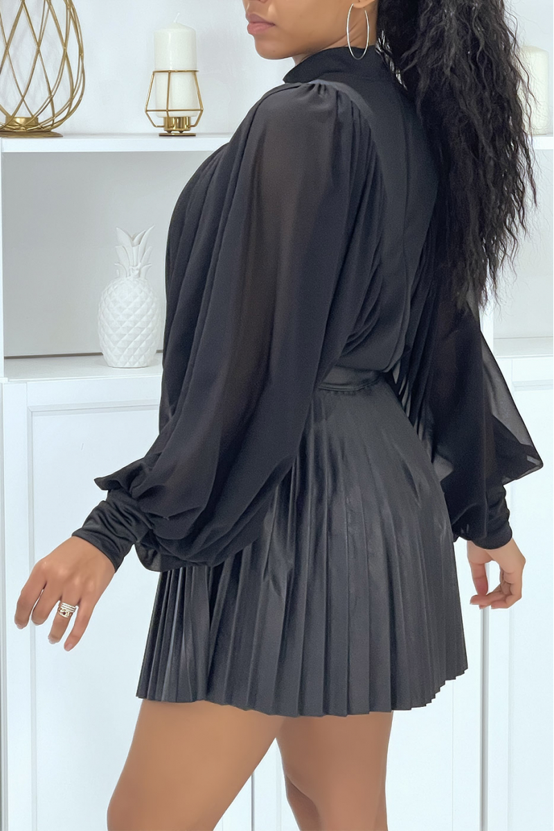 Black veil puff sleeve blouse - 8