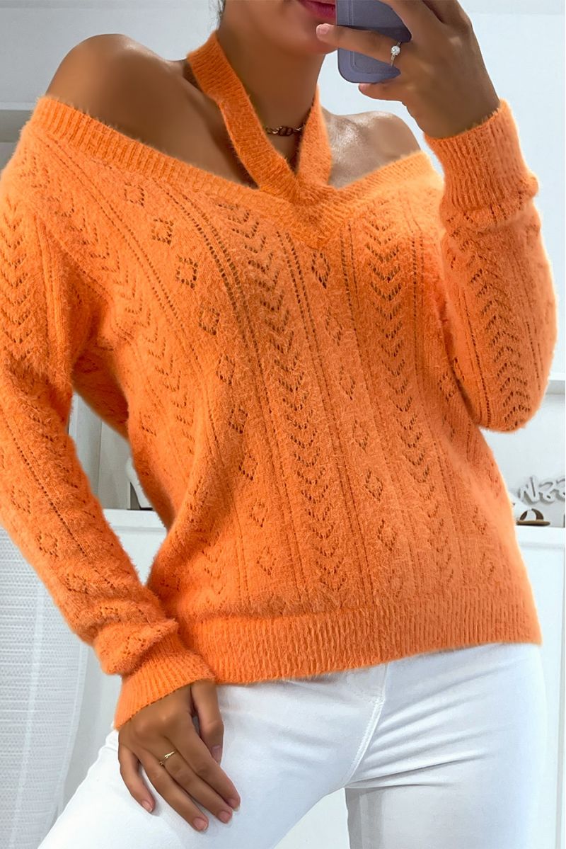 Cheap orange boat neck sweater