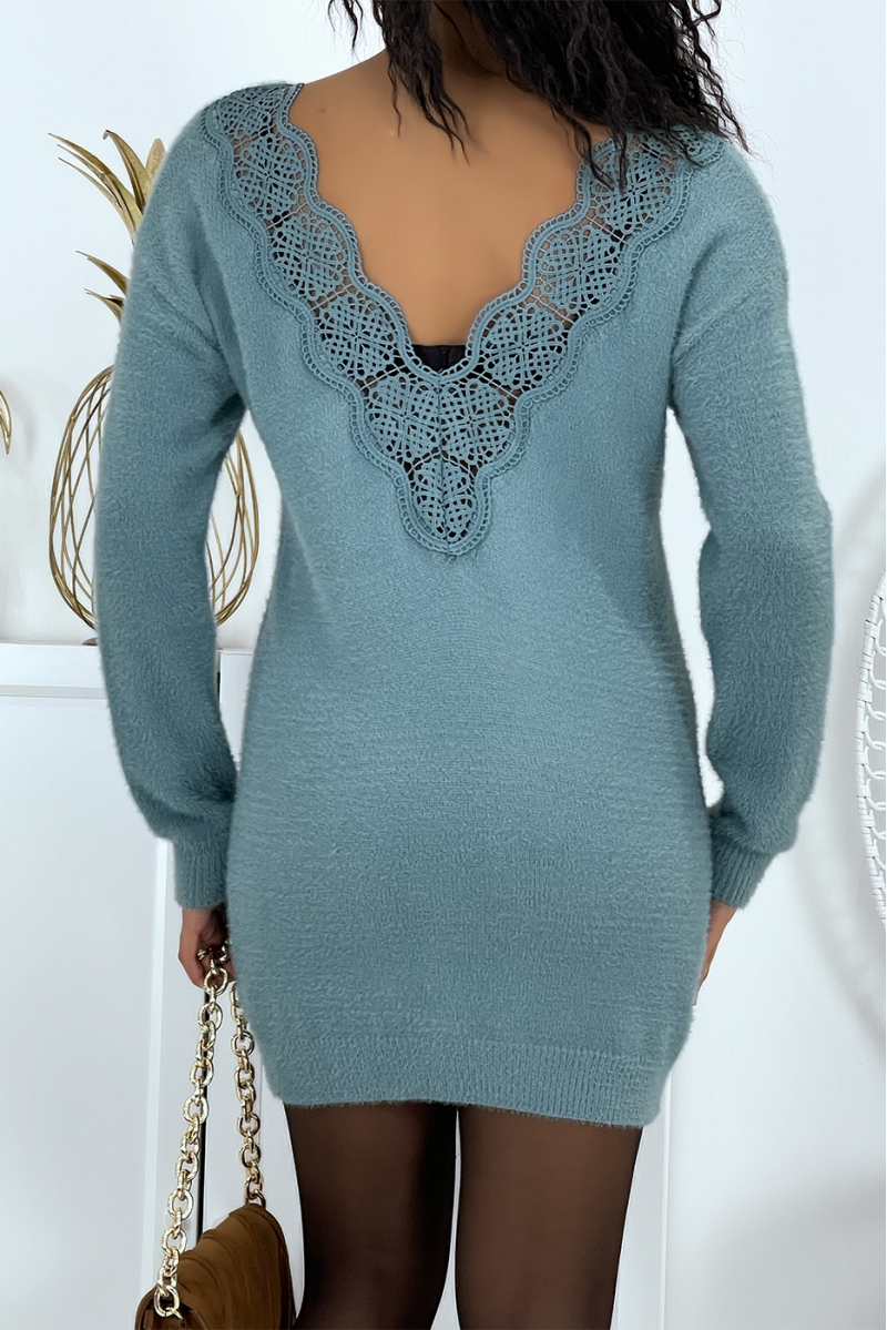 Turquoise blue fluffy sweater dress 