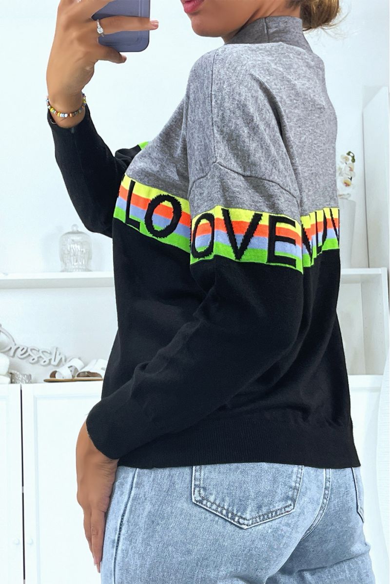 Gray sweater with high neck and LOVE lettering - 2