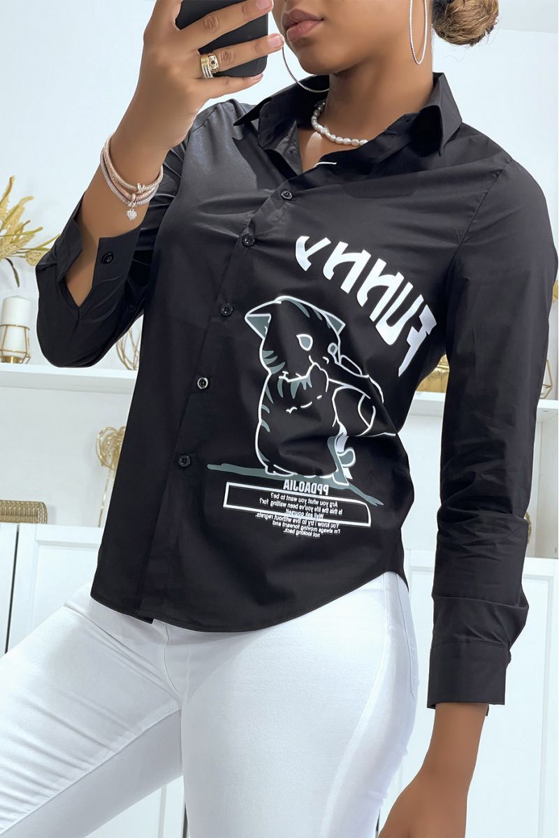 Black long-sleeved shirt with design and inscription - 2
